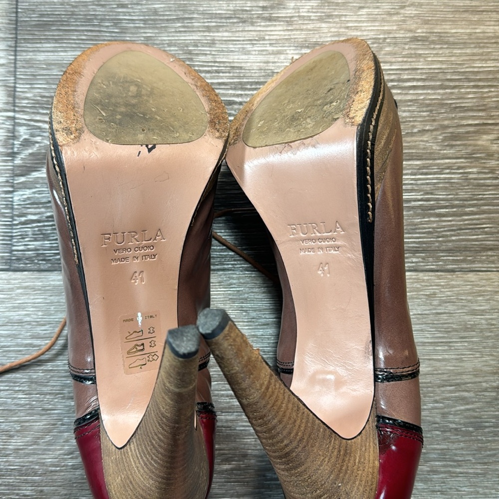 Furla made in Italy beige/marron leather heels woman’s size 41 (d126) - Picture 9 of 12